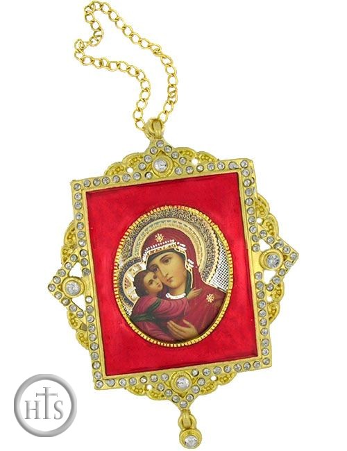 Product Image - Virgin Mary, Square Shaped Framed Icon Ornament, Red
