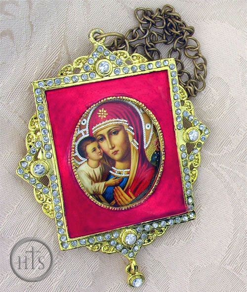 Pic - Virgin Mary, Square Shaped Framed Icon Ornament, Red