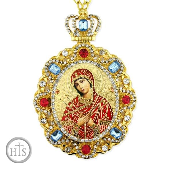 Product Image - Virgin Mary of Seven Swords, Jeweled  Icon Pendant with Chain