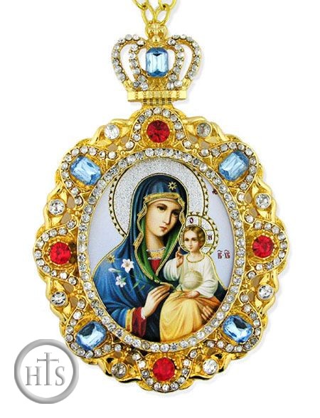 Product Picture - Virgin Mary the Eternal Bloom,  Jeweled  Icon Pendant with Chain