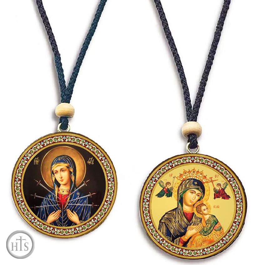 Product Pic - Virgin Mary Seven Arrows & Perpetual Help, Reversible Icons on Rope