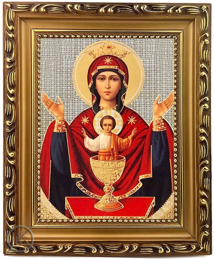 Product Photo - Virgin Mary Inexhaustible Cup, Wooden Frame Orthodox Icon with Stand