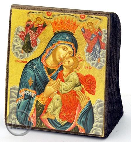 Pic - Virgin Mary Glykophilousa (In Blue), Serigraph Mini Icon, Bronze Leaf