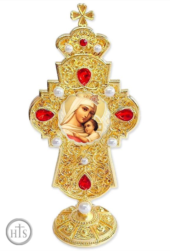 Picture - Virgin Mary of Hope, Jeweled Standing Cross, 7 Inch