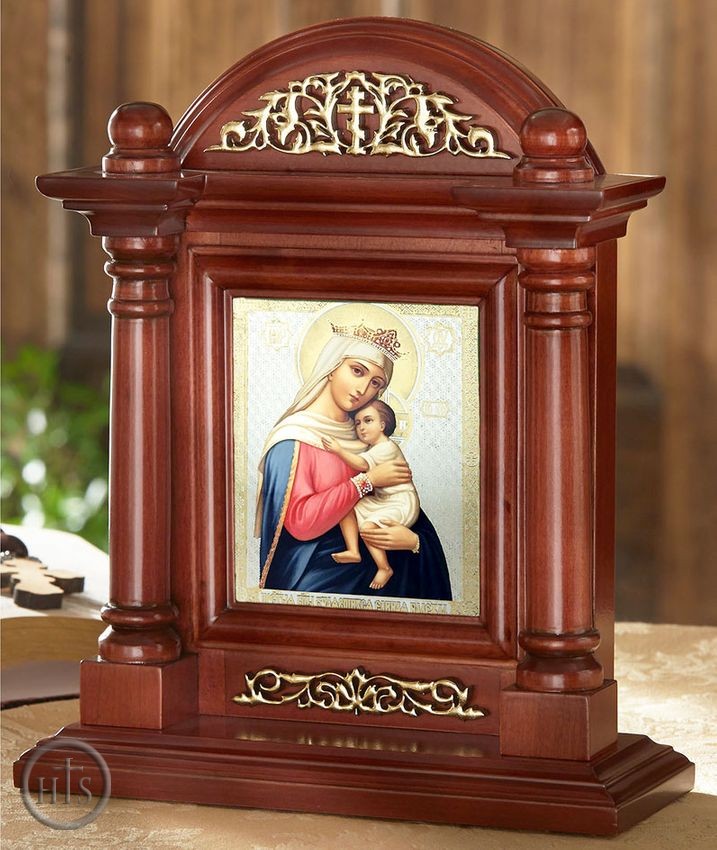 Product Image - Virgin Mary Refuge of Hopeless (Sufferers)  Icon  in Wood Shrine with Glass