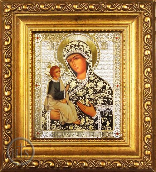 Photo - Virgin Mary  of Jerusalem,  Framed Orthodox Icon with Crystals and Glass 