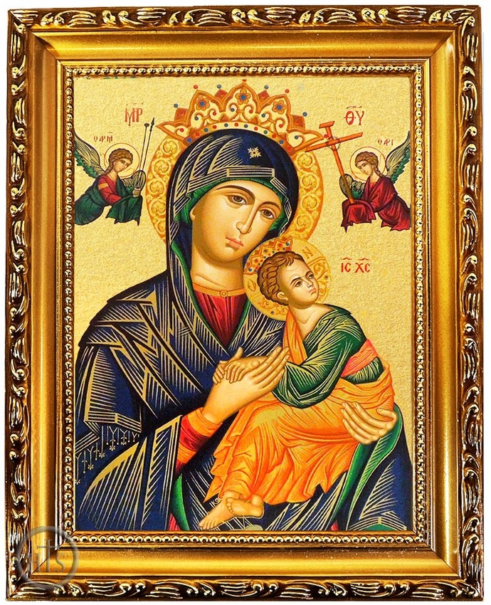 Pic - Virgin Mary of Passion, Wooden Frame Gold Foil Icon with Stand