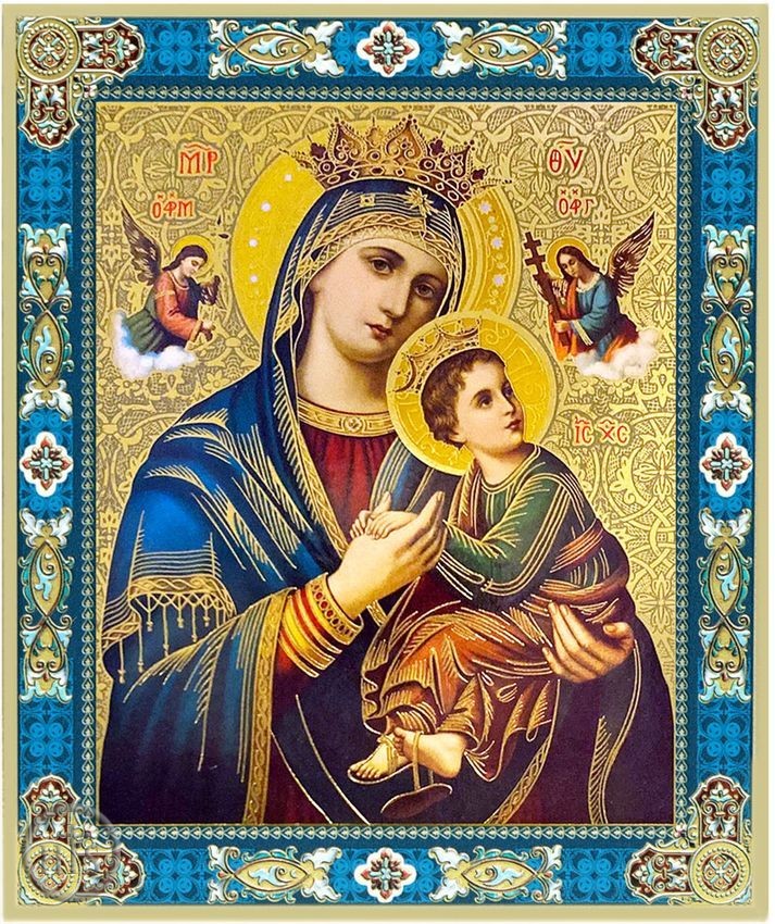 Product Picture - Virgin Mary of Passion, Gold Foil Orthodox Icon with Stand