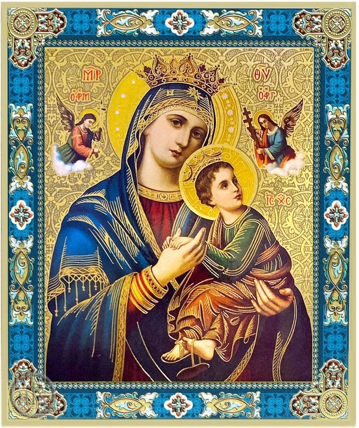 HolyTrinity Pic - Virgin Mary of Passion - Lady of Perpetual Help, Gold Foil Orthodox Mini Icon
