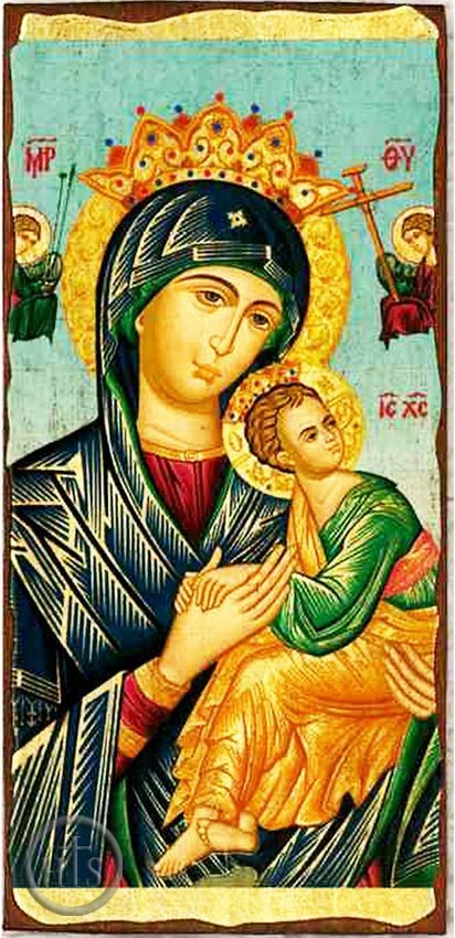 Photo - Virgin Mary Perpetual Help (In Blue), Greek Serigraph Panel Icon