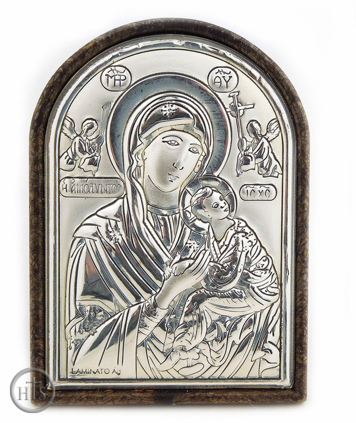 Picture - Virgin Mary of Passion, Silver Greek Icon With Stand 