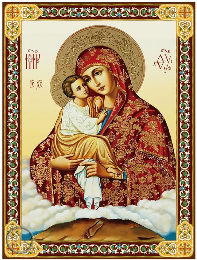 HolyTrinityStore Picture - Virgin Mary of Pochaev, Gold Foil Wooden Orthodox Mini Icon