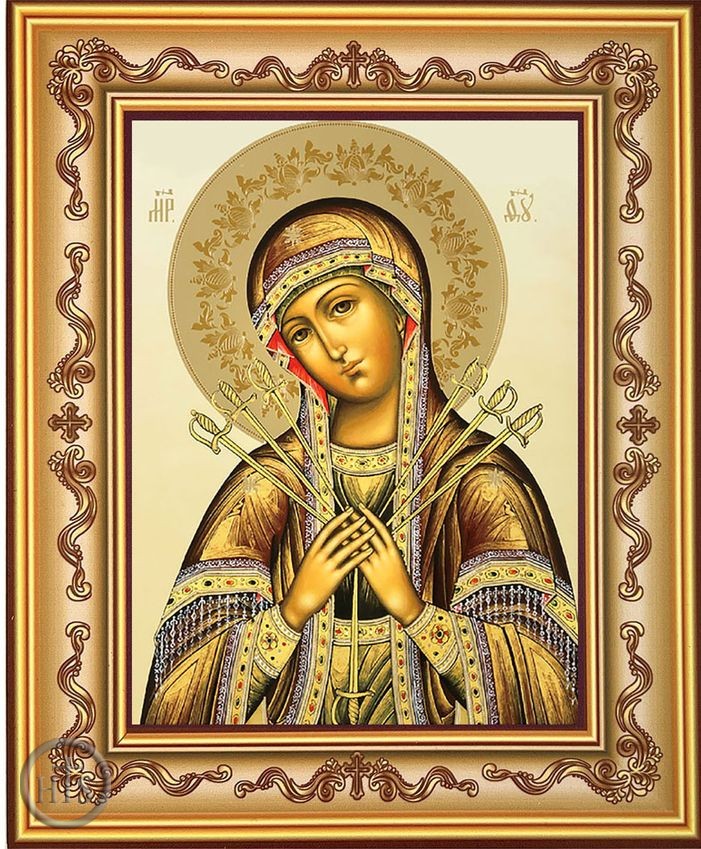 Image - Virgin Mary of Sorrows, Gold Foil Orthodox Icon in Frame 