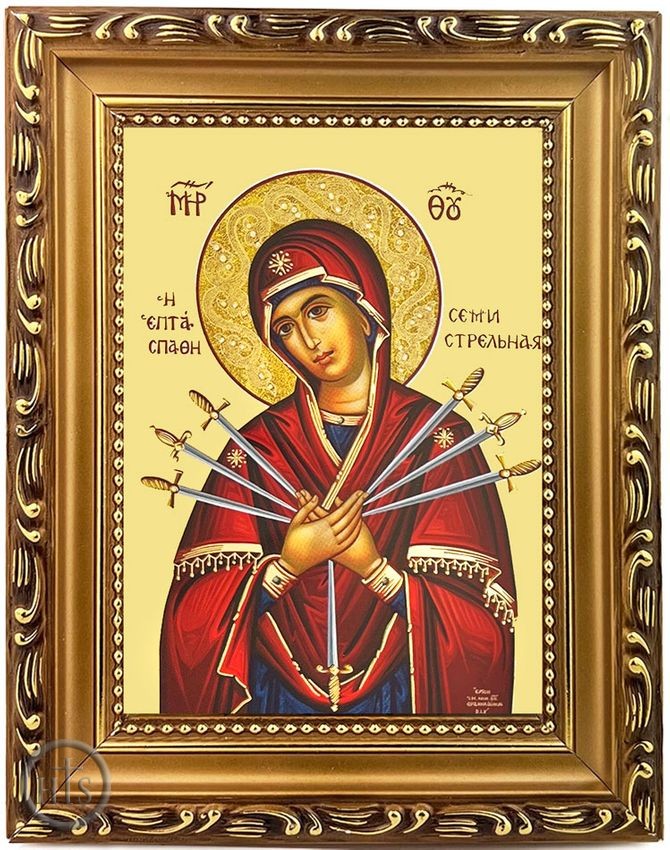 Picture - Virgin Mary of Sorrows, Wooden Frame Icon with Stand