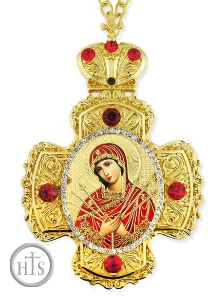 Product Picture - Virgin Mary of Sorrows - Seven Swords,  Framed Cross-Shaped Icon Ornament