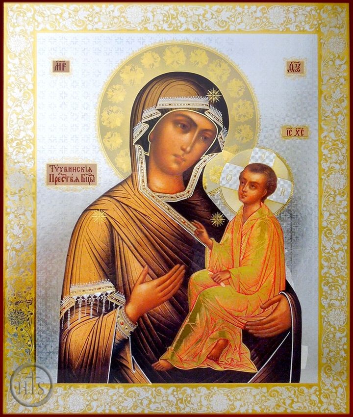 HolyTrinityStore Photo - Virgin Mary of Tikhvin (Tikhvinskaya), Orthodox Gold / Silver Foiled Icon