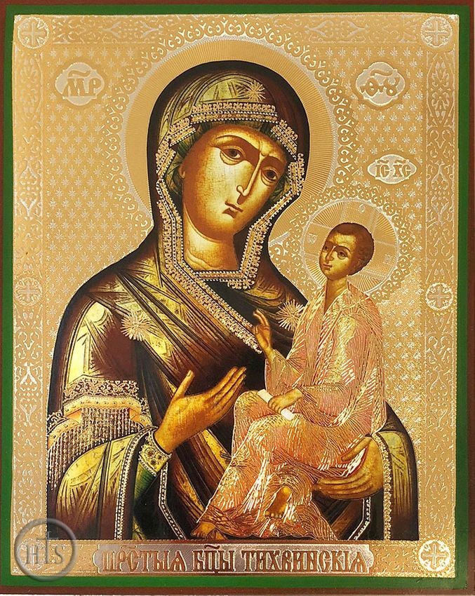 HolyTrinityStore Picture - Virgin Mary of Tikhvin (Tikhvinskaya), Orthodox Gold  Foiled Icon
