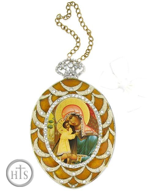 Pic - Virgin Mary, Oval Shaped Ornament Icon, Yellow