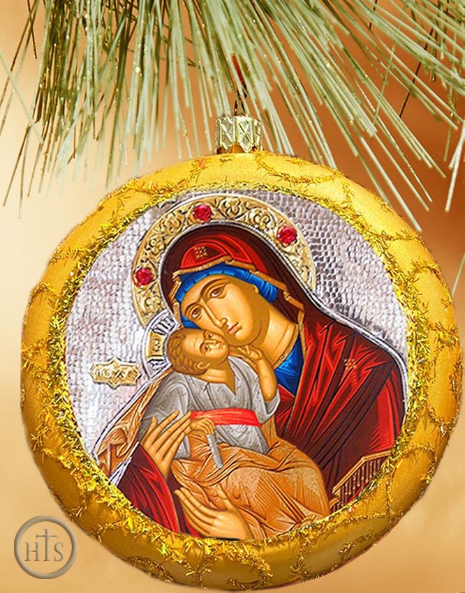 HolyTrinity Pic - Virgin Mary Sweet Kissing, Round Christmas Ornament, Yellow