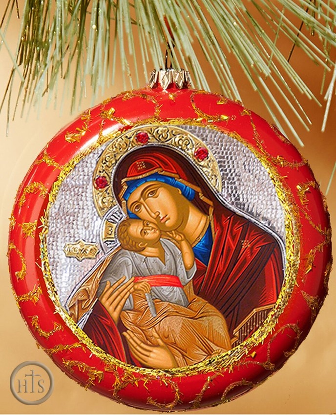 Image - Virgin Mary Sweet Kissing, Round Christmas Ornament, Red