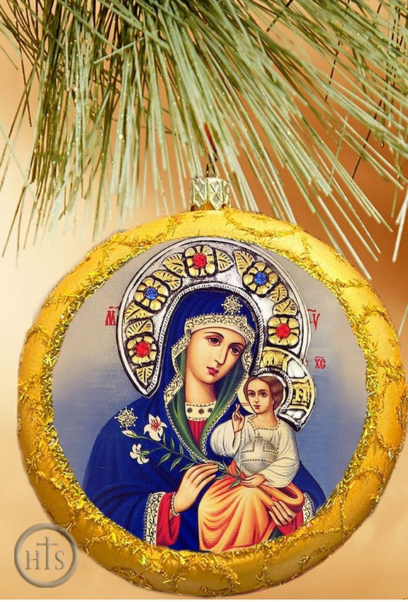Product Pic - Virgin Mary Eternal Bloom, Round Christmas Ornament, Yellow