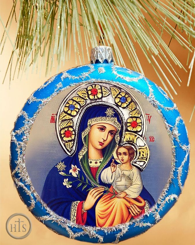Product Image - Virgin Mary Eternal Bloom, Round Christmas Ornament, Blue