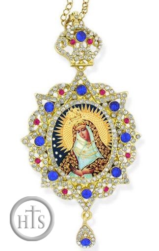 Photo - Virgin Mary of Ostrobrama, Star Shaped, Panagia Style Framed Icon