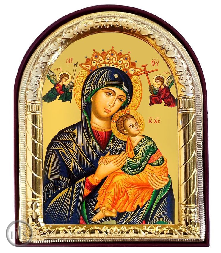 HolyTrinityStore Photo - Virgin Mary Perpetual Help, Arched Orthodox Icon with Stand