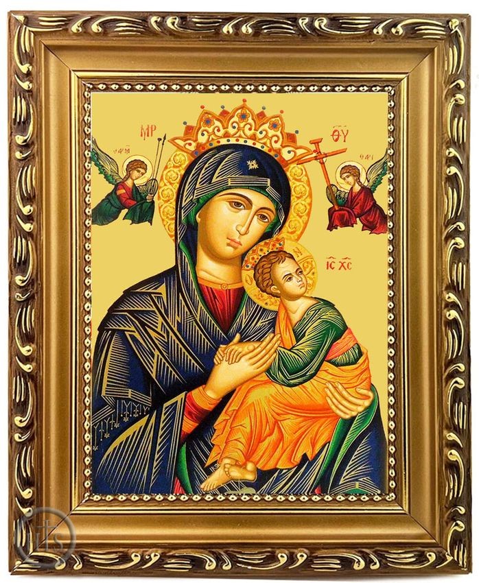 Product Picture - Virgin Mary Perpetual Help, Wooden Frame Orthodox Icon with Stand