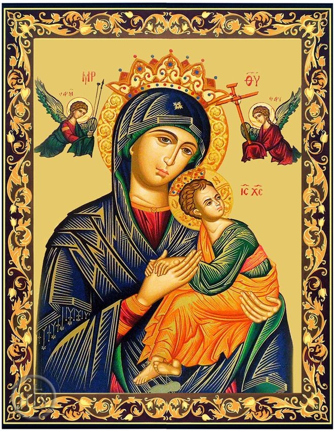 Photo - Virgin Mary Perpetual Help, Gold Foil Orthodox Icon with Stand