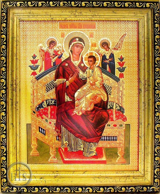 HolyTrinityStore Picture - Virgin Mary Queen of All  (Vsetsaritsa), Gold Framed Icon with Crystals and Glass 
