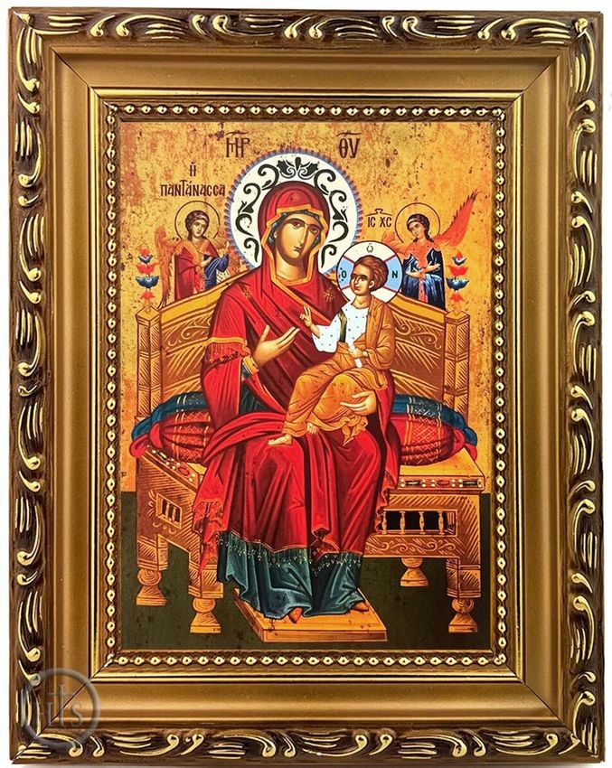 HolyTrinity Pic - Virgin Mary Queen of All, Wooden Frame Icon with Stand
