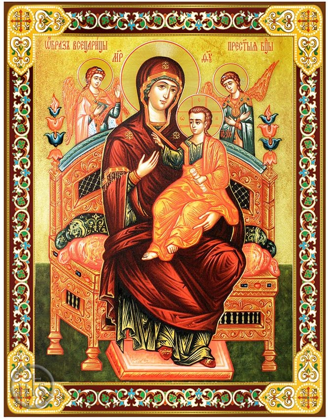 HolyTrinityStore Photo - Virgin Mary Queen of All (Vsetsaritsa), Gold Foil Wooden Orthodox Mini Icon