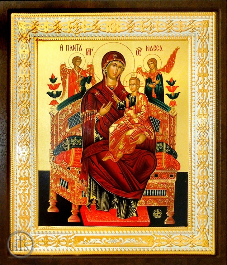 HolyTrinity Pic - Virgin Mary Queen of All, Serigraph Orthodox Icon with Enameled Hallow