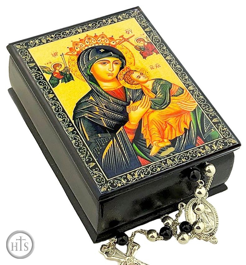 HolyTrinity Pic - Virgin Mary Perpetual Help, Keepsake Rosary Icon Box