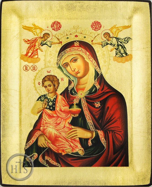 Pic - Virgin Mary with Christ The King (In Red), Orthodox Serigraph Icon with Stand