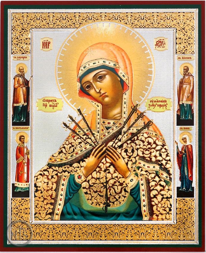 HolyTrinity Pic - Virgin Mary of Sorrows with Saints, Orthodox Gold Foil Icon 