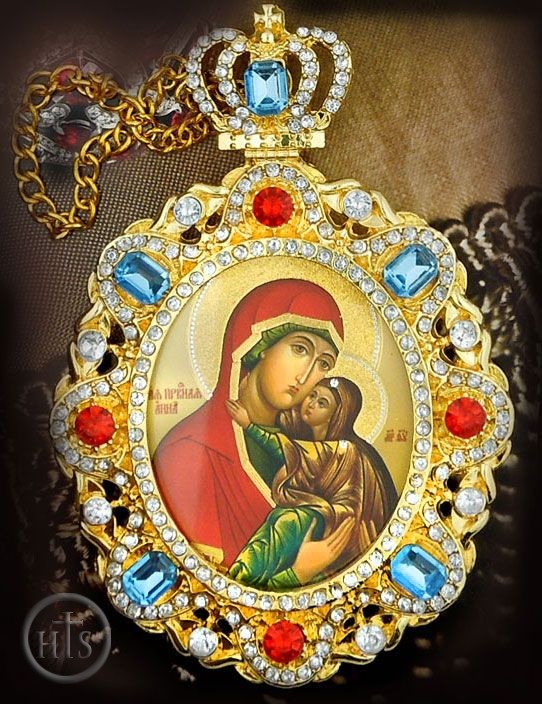 Product Pic - Virgin Mary and St. Anna, Jeweled  Icon Pendant with Chain