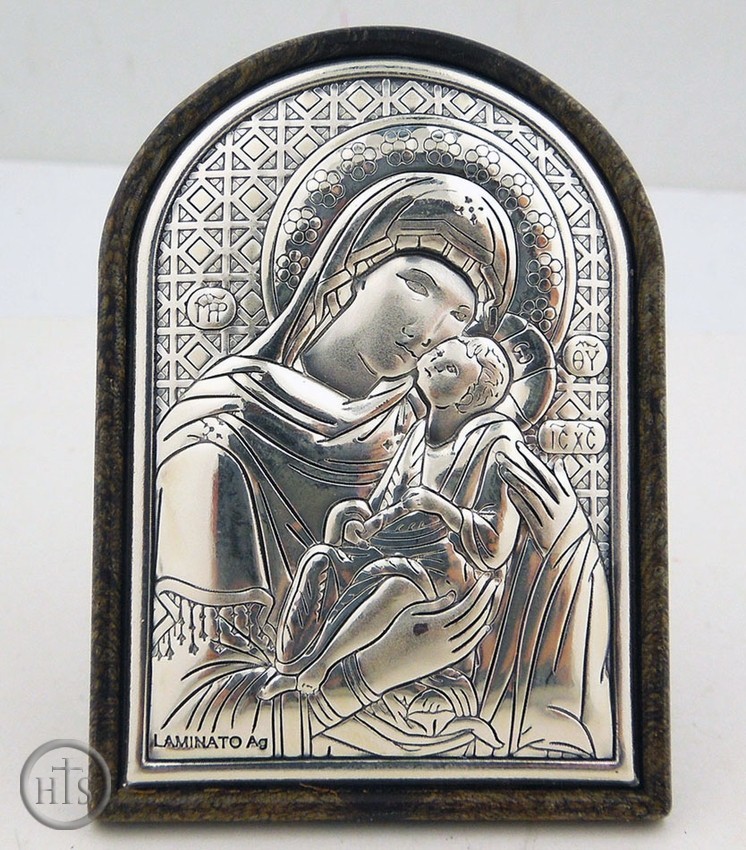 Image - Virgin Mary of Tenderness,  Silver Mini Icon with Stand