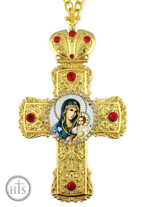 HolyTrinity Pic - Virgin Mary the Eternal Bloom,  Faberge Style Framed Cross-Shaped Icon Pendant