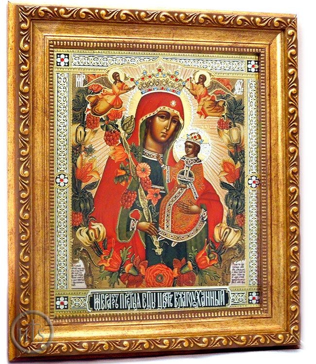 Product Image - Virgin Mary the Unfading Blossom, Orthodox Christian Framed Icon with Glass & Crystlas 