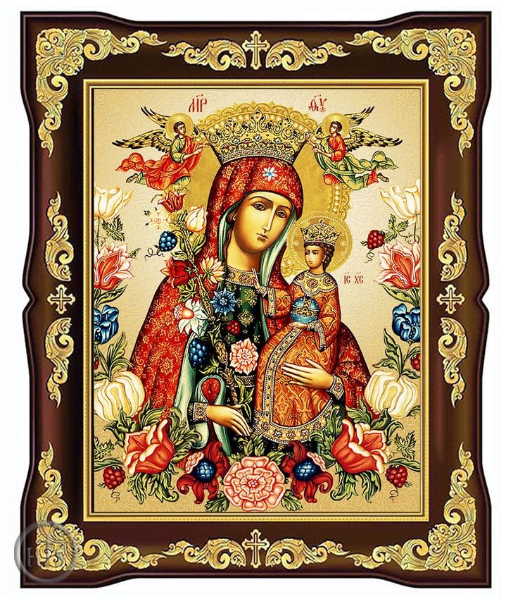 HolyTrinity Pic - Virgin Mary the Unfading Blossom, Framed Gold Foil Icon with Stand