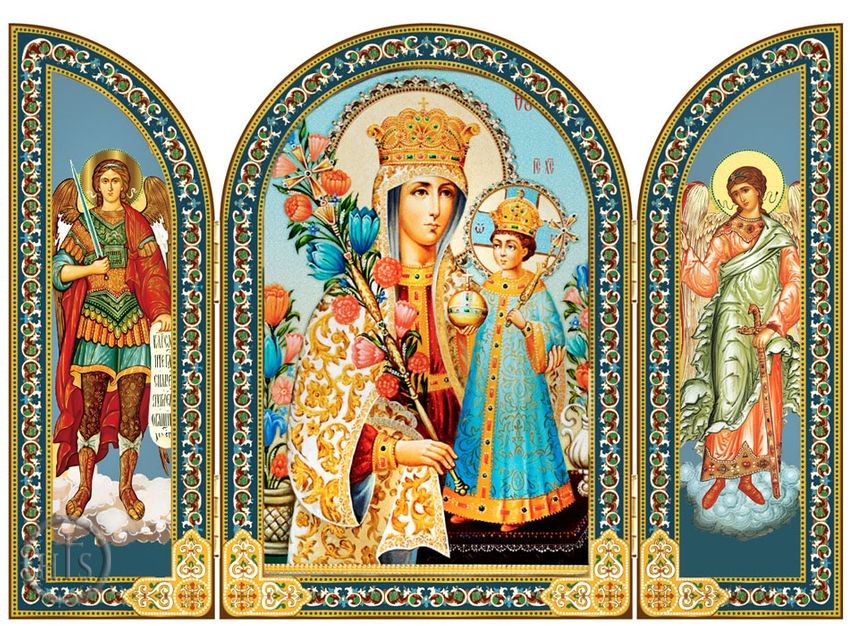 HolyTrinityStore Image - Virgin Mary The Unfading Bloom, Icon Triptych With Archangel and Guardian Angel