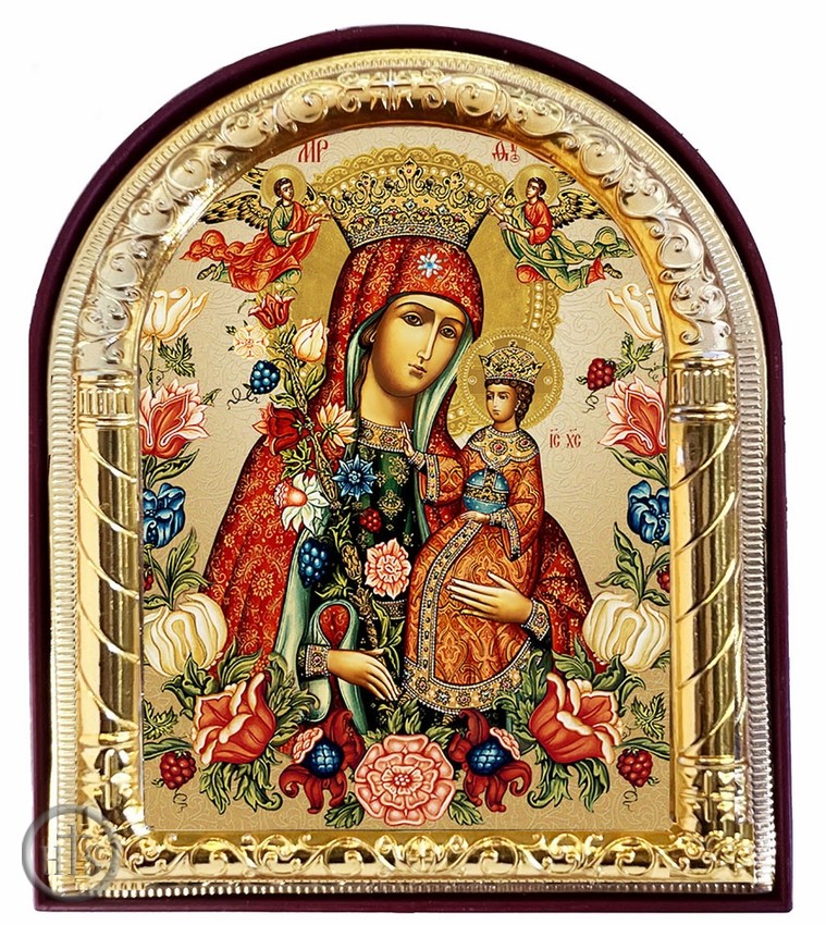 Image - Virgin Mary the Unfading Blossom, Arched Orthodox Icon with Stand