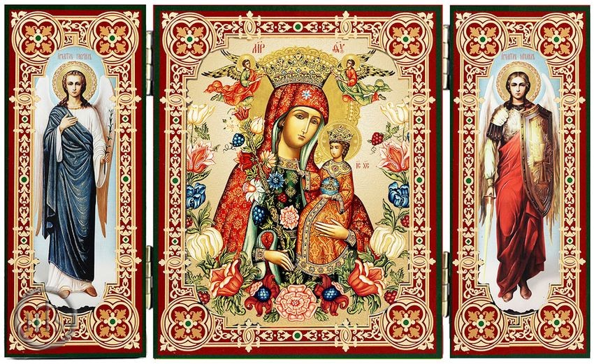 Photo - Virgin Mary the Unfading Blossom, Icon Triptych with Arch. Michael and Gabriel