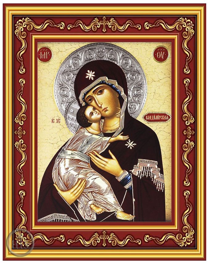 HolyTrinityStore Photo - Virgin of Vladimir, Gold Foil Orthodox Icon in Frame 