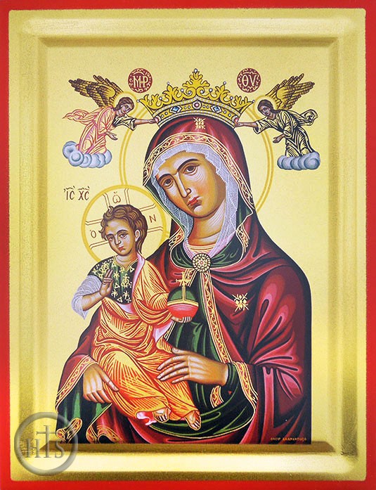 Product Picture - Virgin Mary with Christ The King,  Serigraph Icon with Stand 