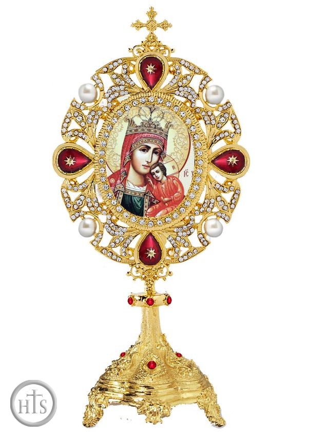 HolyTrinityStore Picture - Virgin Mary With Crown and Christ Icon in Jeweled Shrine 