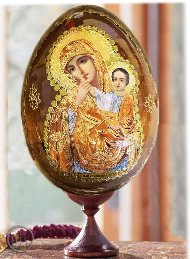 Photo - Virgin Mary Joy and Consolation, Wooden Icon Egg with Stand