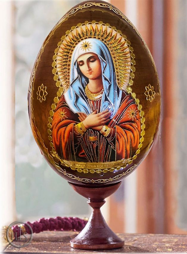Pic - Virgin of Extreme Humility, Wooden Icon Egg with Stand